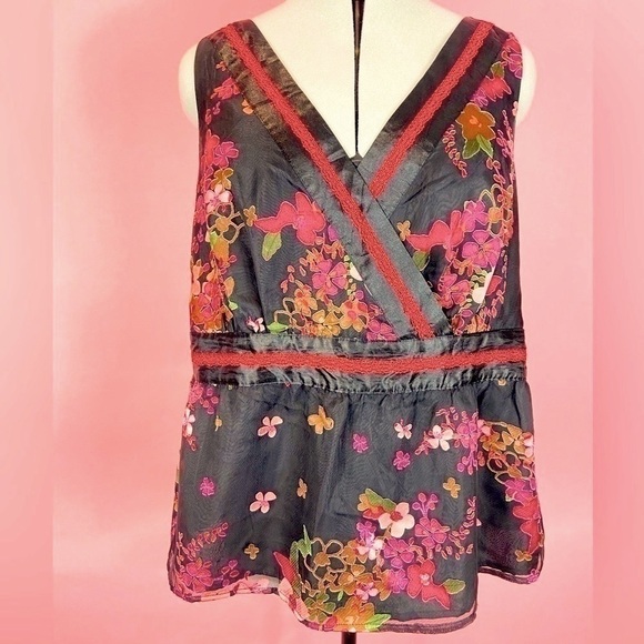 Lane Bryant Black Floral Sleeveless V-Neck Lace Sheer Lined Size 20 - Picture 1 of 8